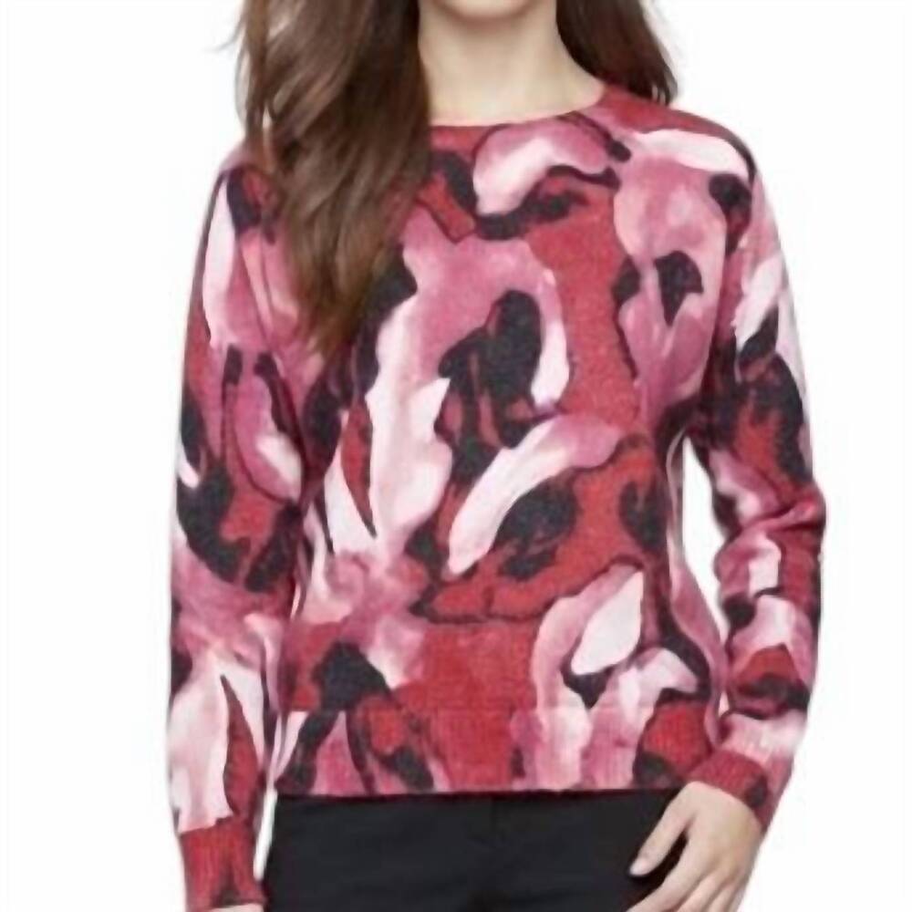 NEW CHARLIE B reversible printed raglan sleeve sweater in pink slush